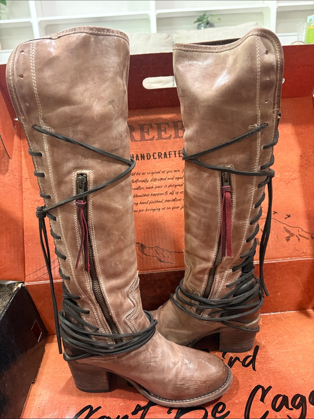Freebirds Coal Tall Western Boots - Rustic Knee-High Riding Style - Tan